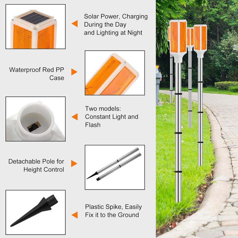 Macarrie Macarrie 9 Packs Solar Powered Driveway Markers Lights Reflective Driveway Reflector on Poles for Snow Road Outdoor Yard Parking Sidewalk Landscape 37 InchOrange  - Image 3