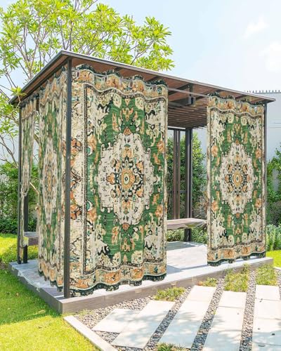 Onekaccu Ombre Green Boho Outdoor Curtains for Patio Waterproof Grommet Privacy Curtain Drapes Weatherproof Outside Curtains for Porch GazeboPergola Cabana 2 Panel 54x84inch Vintage Ethnic Tribal Geometric - Image 1