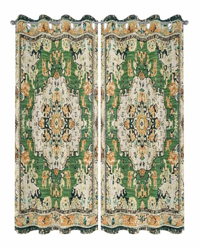 Onekaccu Ombre Green Boho Outdoor Curtains for Patio Waterproof Grommet Privacy Curtain Drapes Weatherproof Outside Curtains for Porch GazeboPergola Cabana 2 Panel 54x84inch Vintage Ethnic Tribal Geometric - Image 3
