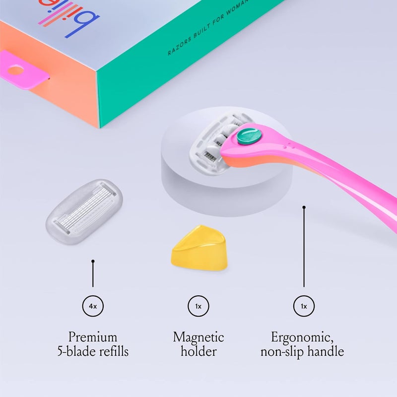 Billie Razors for Women Shave Kit – Women’s Razor + 4 x 5-Blade Razor Refills + Magnetic Holder – Malibu - Image 3