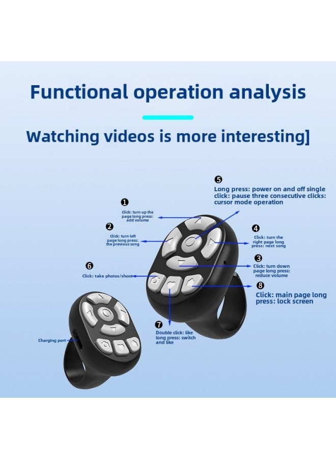 Multi-functional Mobile Phone Universal Bluetooth Control Remote Control Ring Lazy Brush Tremolo Artifact Novel Page Turning Ring-Color:Black-remote Control Ring Style  - Image 3