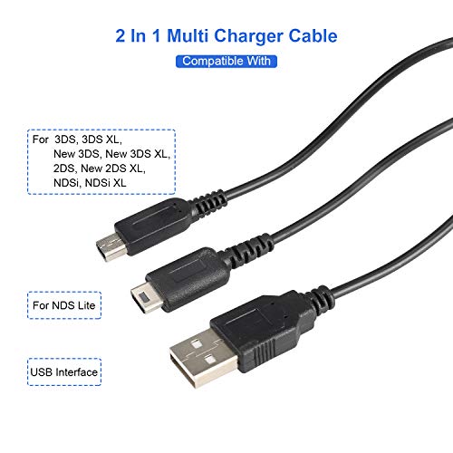 CSTESVN 2 in 1 USB Charger Cable for Nintendo DS Lite, New 3DS(XL/LL), New 3DS, 3DS(XL/LL), 3DS, New 2DS(XL/LL), 2DS, DSi(XL/LL), DSi(NOT Compatible with Nintendo DS) - Image 2