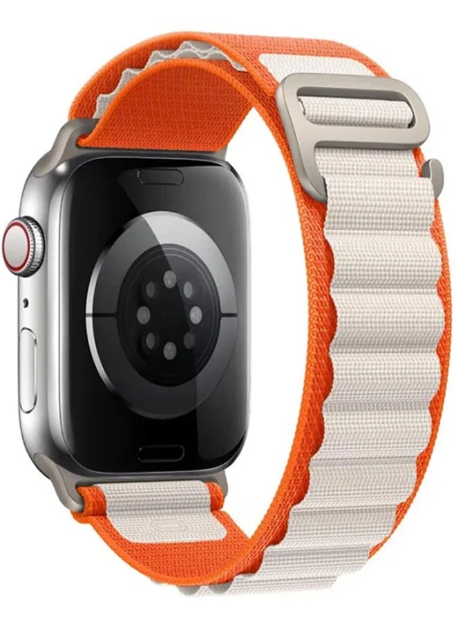 Generic Alpine Loop Nylon Band Compatible with Apple Watch Ultra Band 49mm 45mm 44mm 42mm, Adjustable with Metal C-Hook Strap for iWatch Ultra 2, Series SE/9/8/7/6/5/4/3/2/1 - Orange X White 