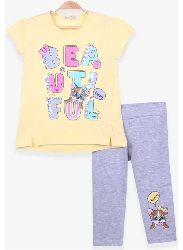 بريز Girl Child Tights Suit Text Printed Yellow Cotton Soft (4-9 Years)