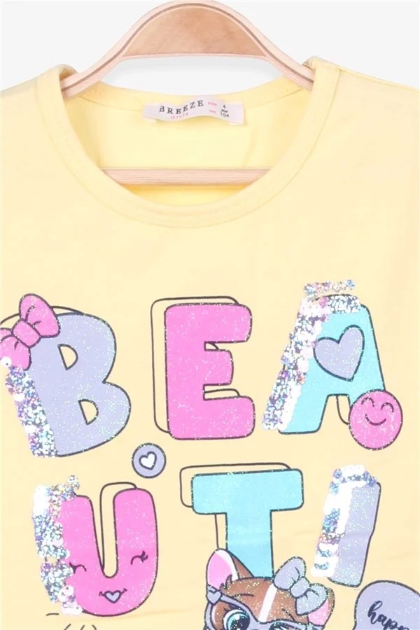 بريز Girl Child Tights Suit Text Printed Yellow Cotton Soft (4-9 Years)