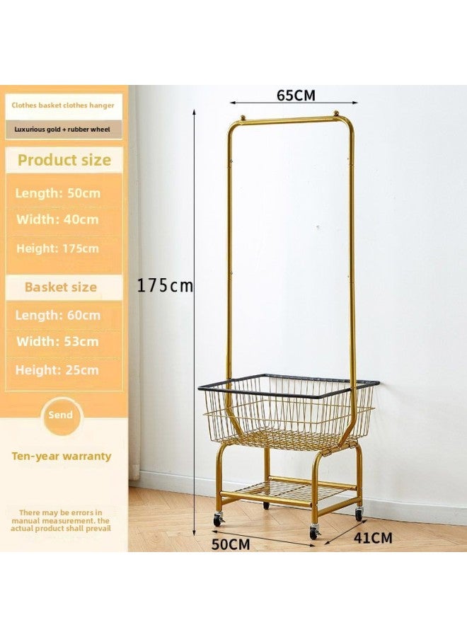 Mobile Display Clothes Hanger Floor-standing Cart Clothing Store Display Rack Women's Clothing Special Shelf Shopping Cart Storage Rack-Color: Storage Basket + Clothes Drying Rack + Rubber Wheel + Hemming  - Image 1
