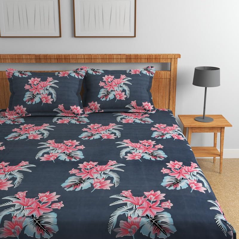 Florida Elastic Fitted Bedsheet for Double Size Bed with Pillow Covers and Made of Cotton with Floral Print - Image 1