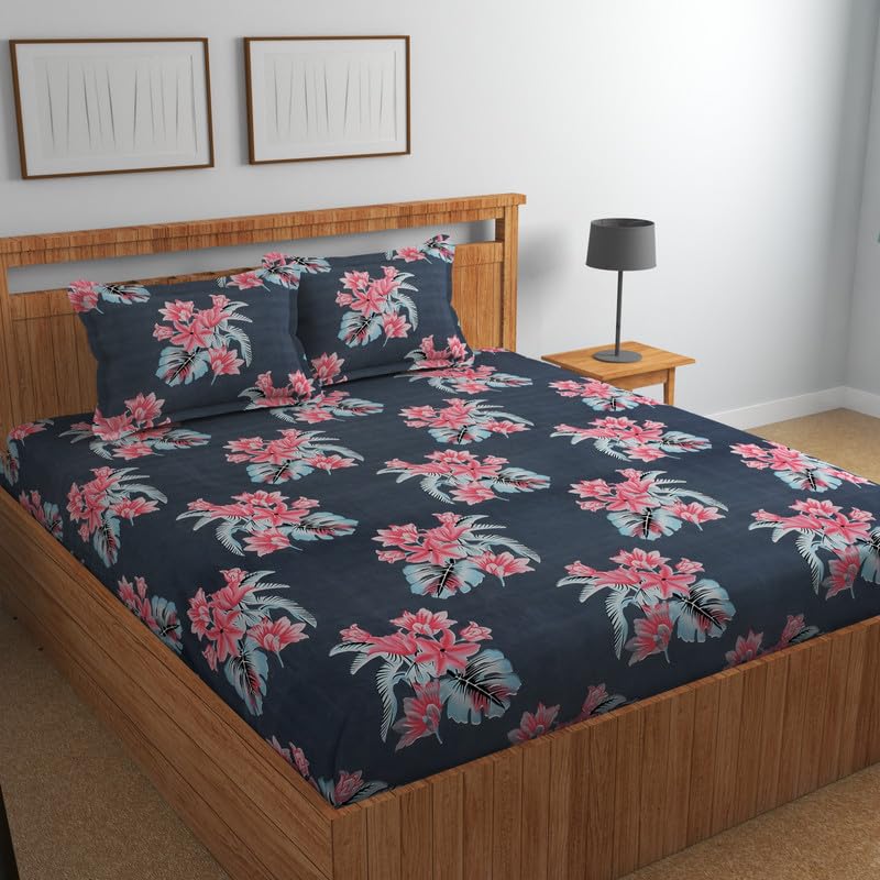 Florida Elastic Fitted Bedsheet for Double Size Bed with Pillow Covers and Made of Cotton with Floral Print - Image 2