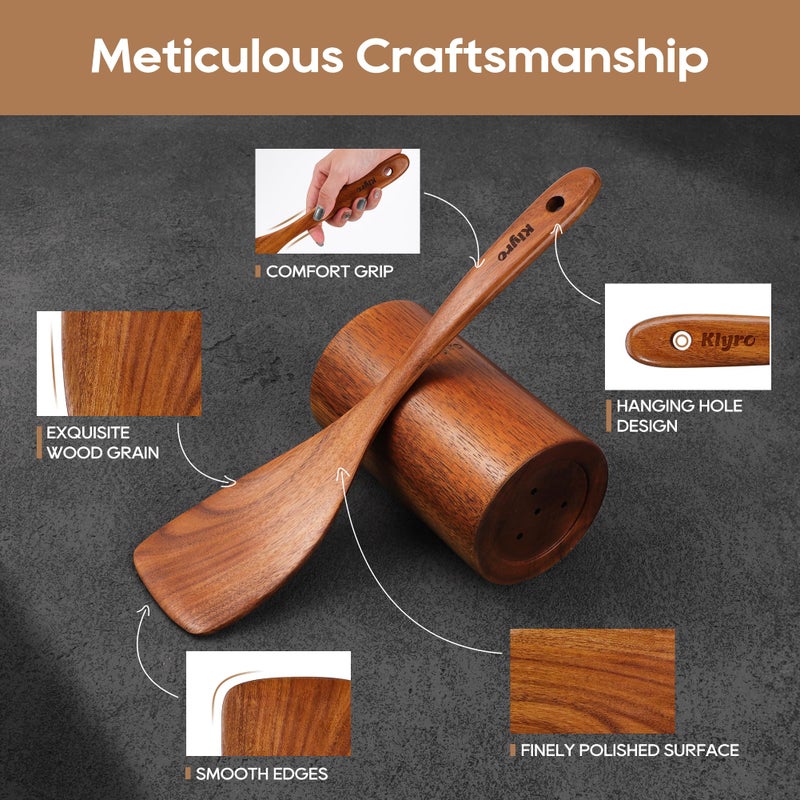 KLYRO Teak Kitchen Utensils Set, 5 Piece Premium Wooden Cooking Utensils Set, Non-Stick Heat-Resistant Wooden Spoons for Cooking, New Apartment Essentials - Image 3
