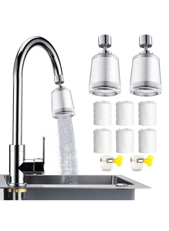 HOMESTAR 2 PCS Faucet Water Filter With 6 Replacement Cartridges - Universal Kitchen Sink Water Saver Splash Prevention Nozzle - Rotating Extendable Spray Head For Purifying Water & Removing Sediment Rust , Universal 360° Rotating Sink Filter for Kitchen & Bathroom, Removes Chlorine & Fluoride from Hard Water, For Home Use (5.5*10cm) - Image 1
