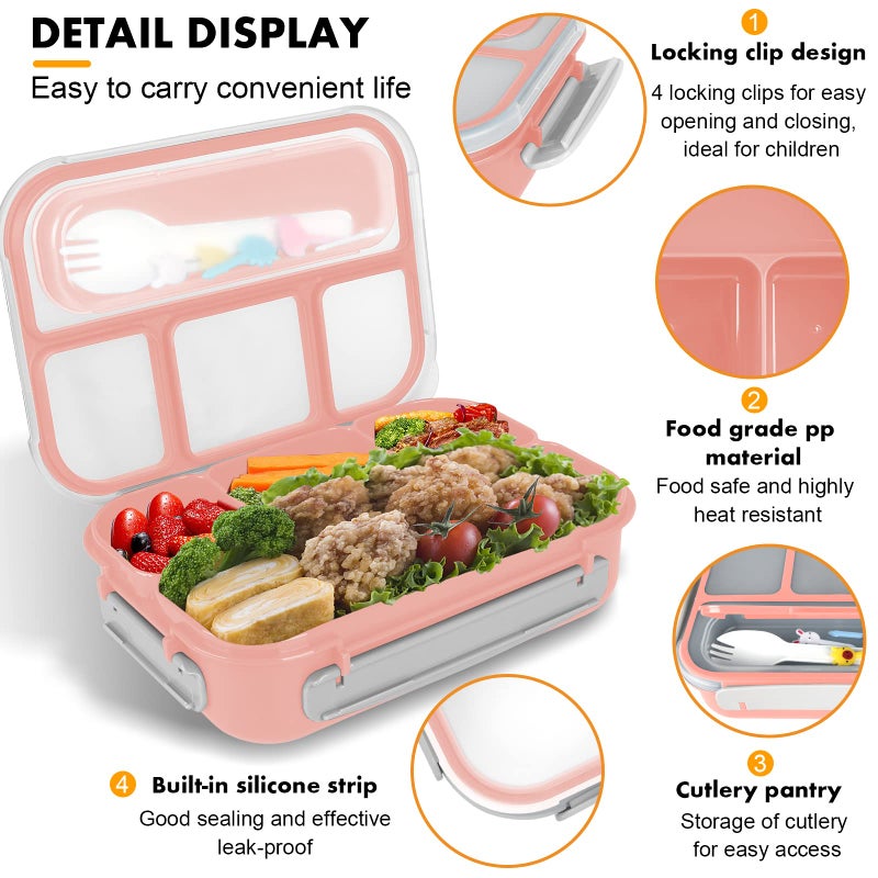 Yumuk Bento Box  Lunch Box Kids  1300ML Bento Box Adult Lunch Box with 4 Compartment &Food Picks &Cake Cups  Lunch Box Containers for Adults/Kids/Toddler  Leak-Proof  Microwave/Dishwasher/Freezer Safe(Pink) - Image 3
