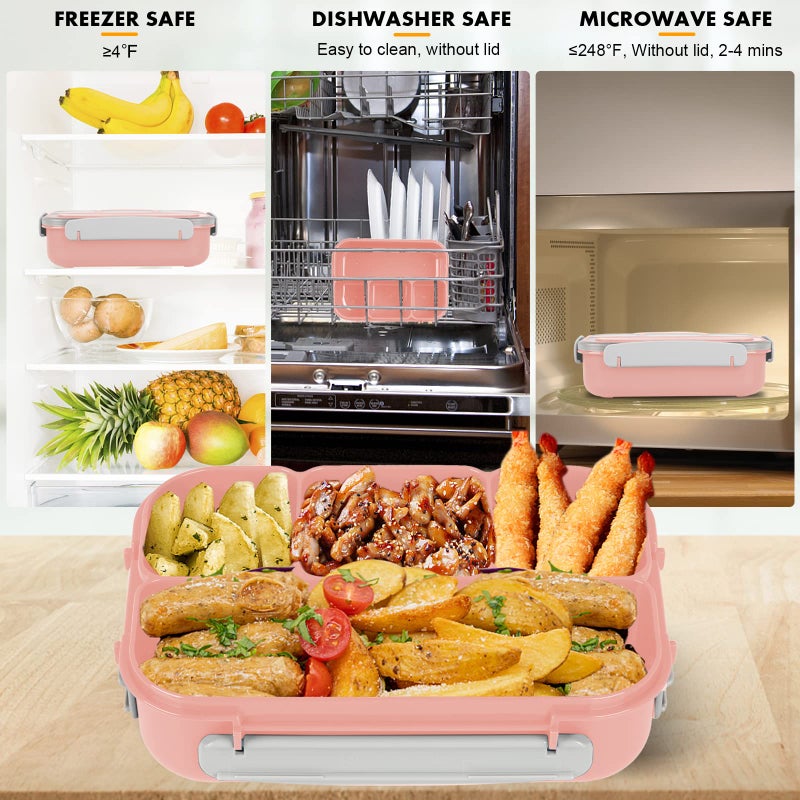 Yumuk Bento Box  Lunch Box Kids  1300ML Bento Box Adult Lunch Box with 4 Compartment &Food Picks &Cake Cups  Lunch Box Containers for Adults/Kids/Toddler  Leak-Proof  Microwave/Dishwasher/Freezer Safe(Pink) - Image 5