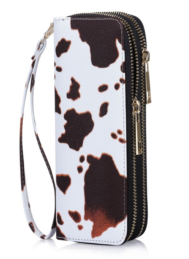 HAWEE Cellphone Wallet for Women Dual Zipper Long Purse with Removable Wristlet, Cow - Image 1
