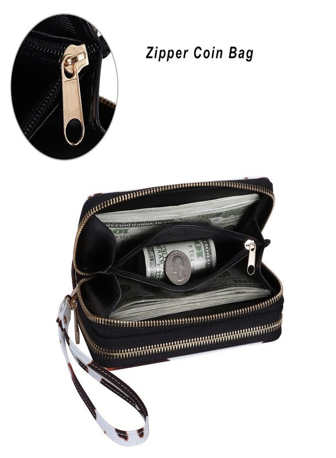 HAWEE Cellphone Wallet for Women Dual Zipper Long Purse with Removable Wristlet, Cow - Image 3