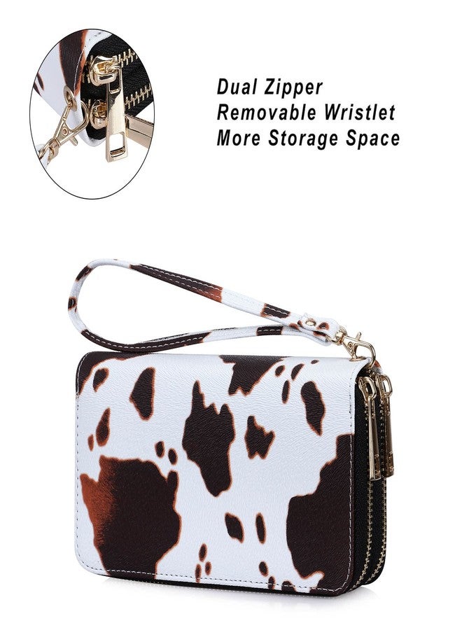 HAWEE Cellphone Wallet for Women Dual Zipper Long Purse with Removable Wristlet, Cow - Image 4