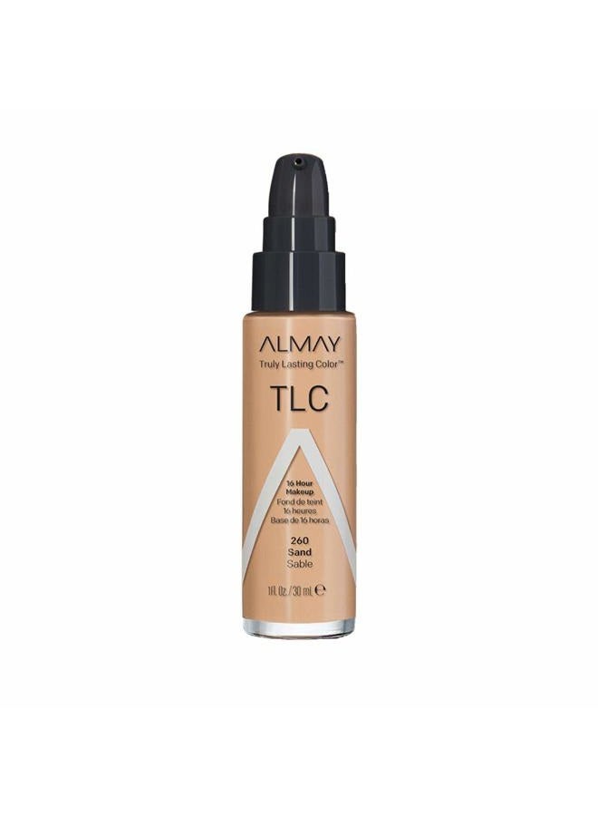 Almay Truly Lasting Color Liquid Makeup, Long Wearing Natural Finish Foundation with Vitamin E and Lemon Extract, Hypoallergenic, Cruelty Free, -Fragrance Free, Dermatologist Tested, 260 Sand, 1 oz - Image 1
