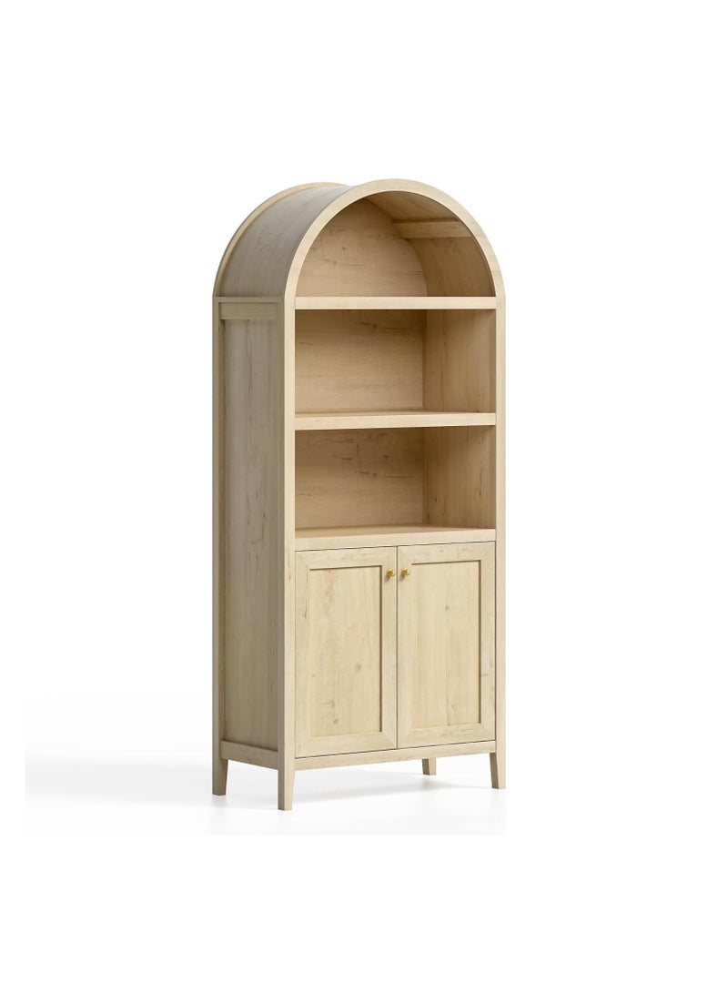 DOOHWAN Arched Bookcase with Doors and 5 Adjustable Shelves, 180cm Farmhouse Storage Cabinet for Home Office & Living Room - Image 1
