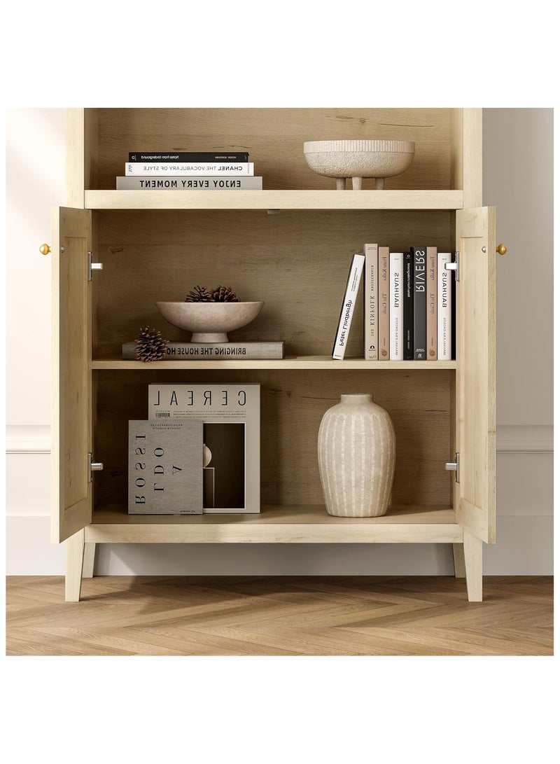 DOOHWAN Arched Bookcase with Doors and 5 Adjustable Shelves, 180cm Farmhouse Storage Cabinet for Home Office & Living Room - Image 2