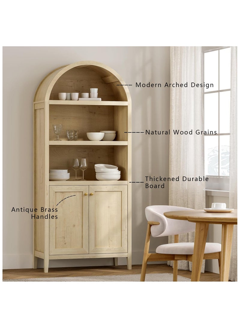 DOOHWAN Arched Bookcase with Doors and 5 Adjustable Shelves, 180cm Farmhouse Storage Cabinet for Home Office & Living Room - Image 4