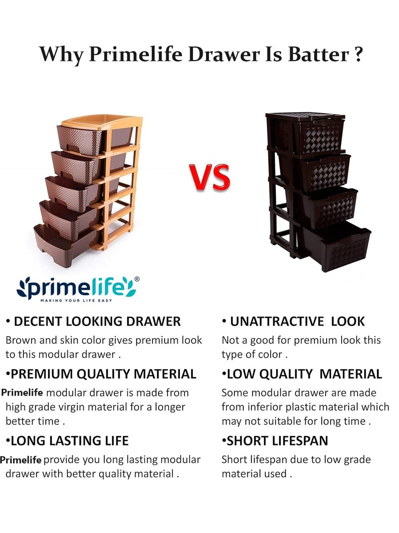 Primelife Plastic Modular Drawer Storage Chest Of Drawers Organizer Storage Box Large Stomo Racks For Multipurpose Antislip Shoes Organizers Brown 5 Layer - Image 4