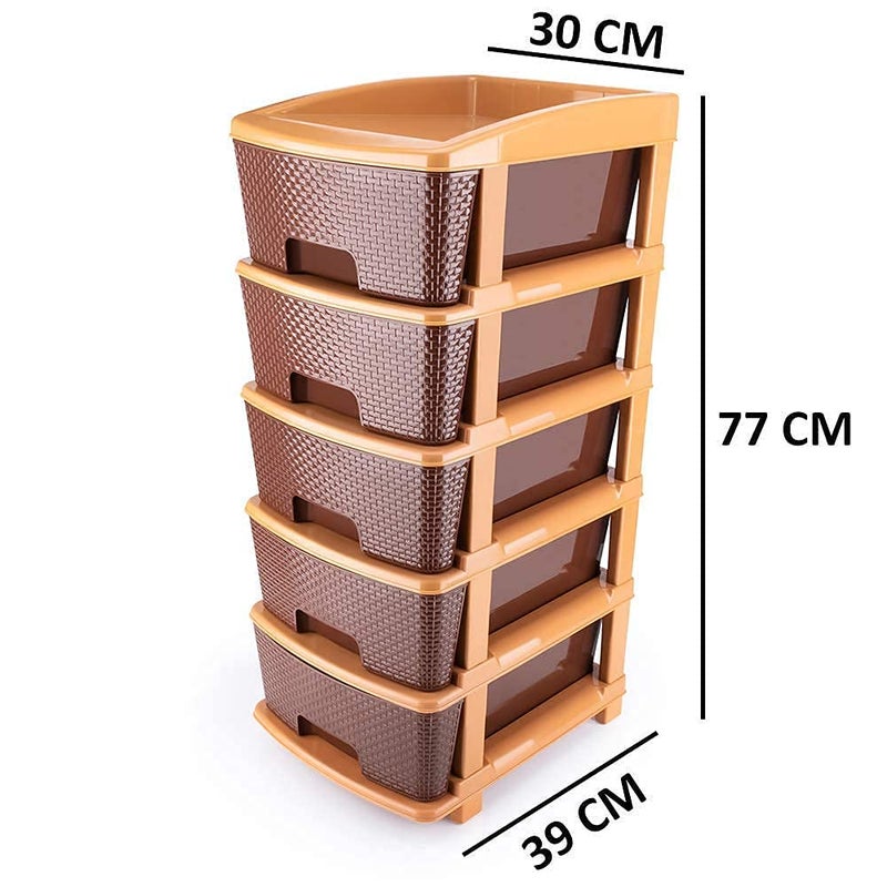 Primelife Plastic Modular Drawer Storage Chest Of Drawers Organizer Storage Box Large Stomo Racks For Multipurpose Antislip Shoes Organizers Brown 5 Layer - Image 3