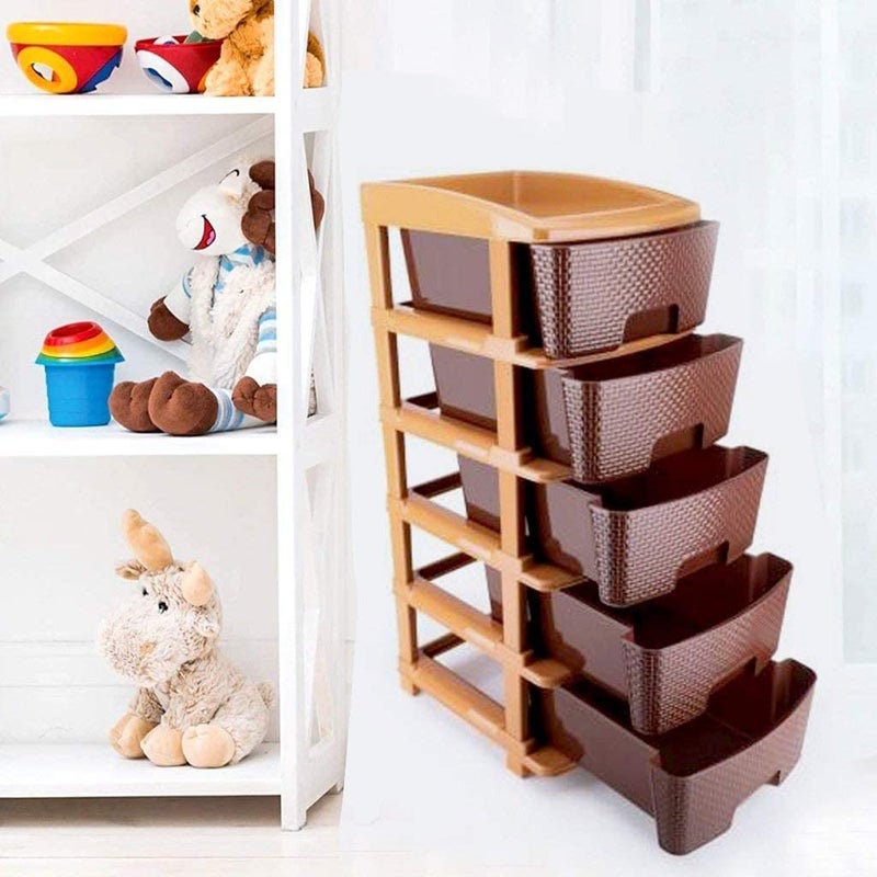 Primelife Plastic Modular Drawer Storage Chest Of Drawers Organizer Storage Box Large Stomo Racks For Multipurpose Antislip Shoes Organizers Brown 5 Layer - Image 2