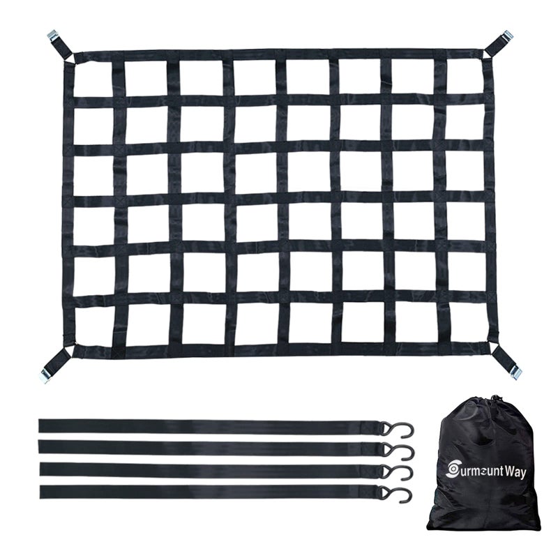 Surmountway Cargo Net for Pickup Truck Bed42 x 50 Truck Bed Cargo Net with Capacity 1100LBS Heavy Duty Cargo Nets with Adjustable Cam Buckles SHooks Truck Cargo Net for Trailer Trucks