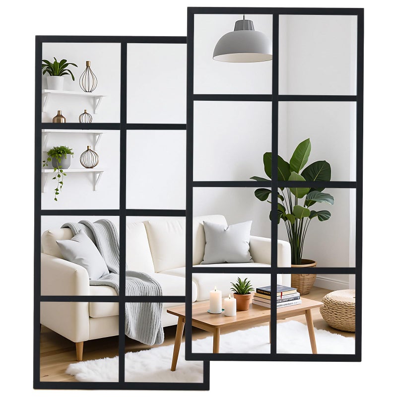 DUMOS Wall Mirror 16" x 32", Set of 2 Rectangle Window Pane Decorative Mirrors, Metal Framed Wall Mounted Mirror for Bathroom, Bedroom, Entryway - Image 1