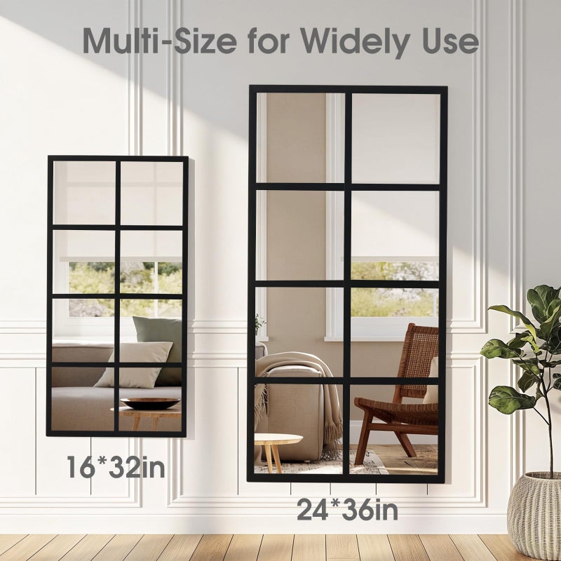 DUMOS Wall Mirror 16" x 32", Set of 2 Rectangle Window Pane Decorative Mirrors, Metal Framed Wall Mounted Mirror for Bathroom, Bedroom, Entryway - Image 4