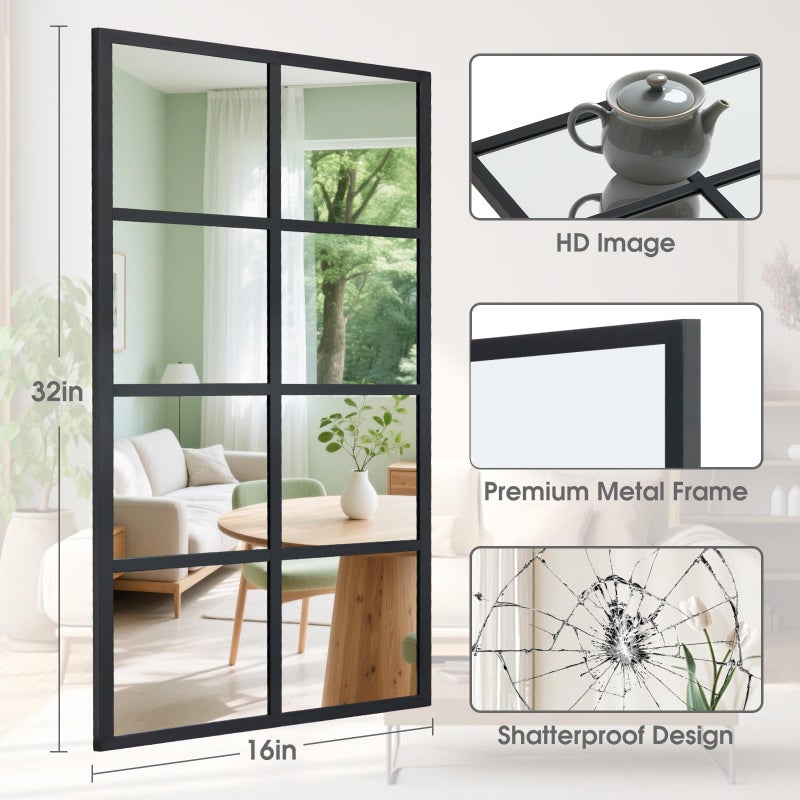 DUMOS Wall Mirror 16" x 32", Set of 2 Rectangle Window Pane Decorative Mirrors, Metal Framed Wall Mounted Mirror for Bathroom, Bedroom, Entryway - Image 2