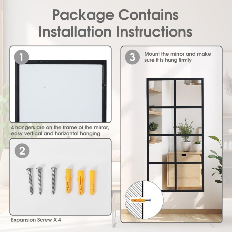 DUMOS Wall Mirror 16" x 32", Set of 2 Rectangle Window Pane Decorative Mirrors, Metal Framed Wall Mounted Mirror for Bathroom, Bedroom, Entryway - Image 3