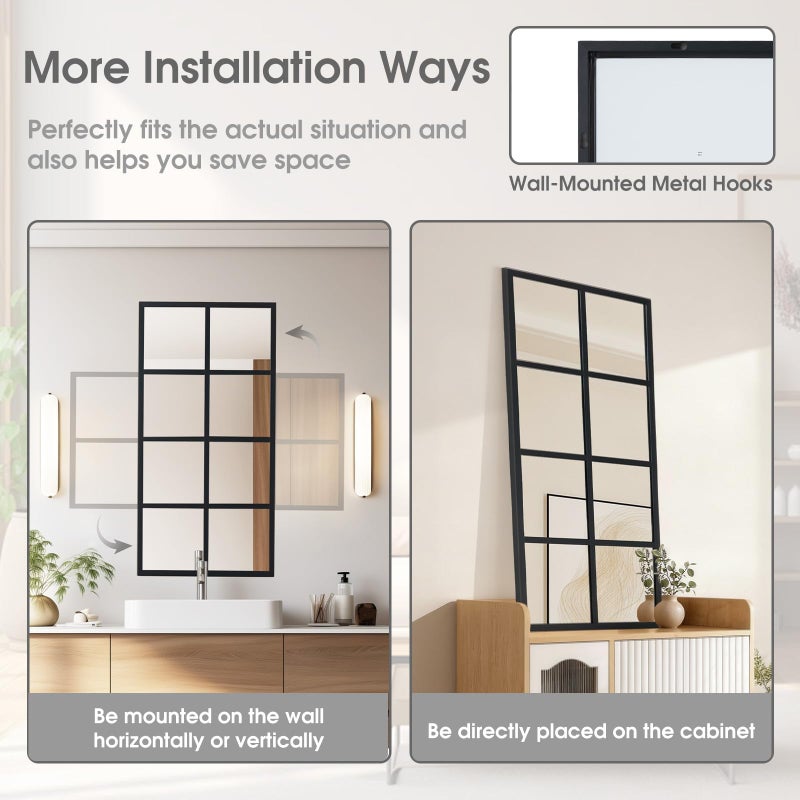 DUMOS Wall Mirror 16" x 32", Set of 2 Rectangle Window Pane Decorative Mirrors, Metal Framed Wall Mounted Mirror for Bathroom, Bedroom, Entryway - Image 5