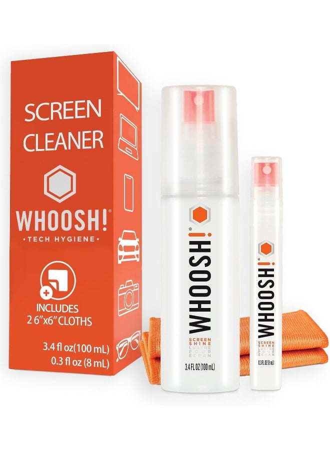WHOOSH! Screen Cleaner Spray and Microfiber Cloths Duo - 3.4 fl oz & 0.3 fl oz for Electronics - Image 1