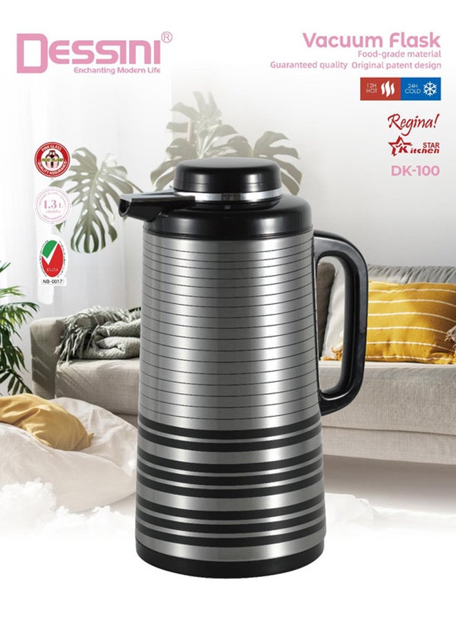 DESSINI Dessini Stainless Steel  Tea & Coffee Vacuum Flask 1.3L Black/Silver  - Image 1