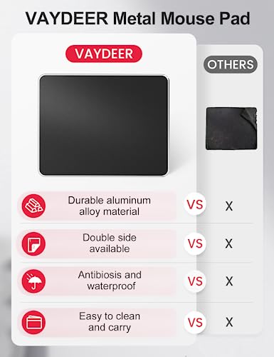 Vaydeer Hard Metal Mouse Pad for Desk Black Metal Aluminum Mouse Pad Mat Smooth Magic Ultra Thin Double Side Mouse Mat Waterproof for Gaming and Office, 9.05X7.08 Inch - Image 2