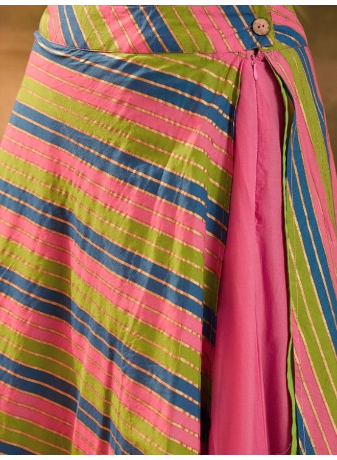 AKS Pink And Green Leheriya Lehenga Choli Set  - Image 3