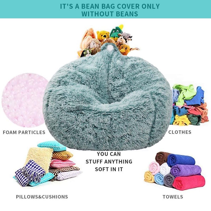 Kisoy Fluffy Stuffed Animal Storage Bean Bag Chair Cover (No Filler), Faux Fur Comfy Bean Bag Cover for Organizing Plush Toys or Textile, for Adults Teens Kids Girls,Dark Green - Image 3