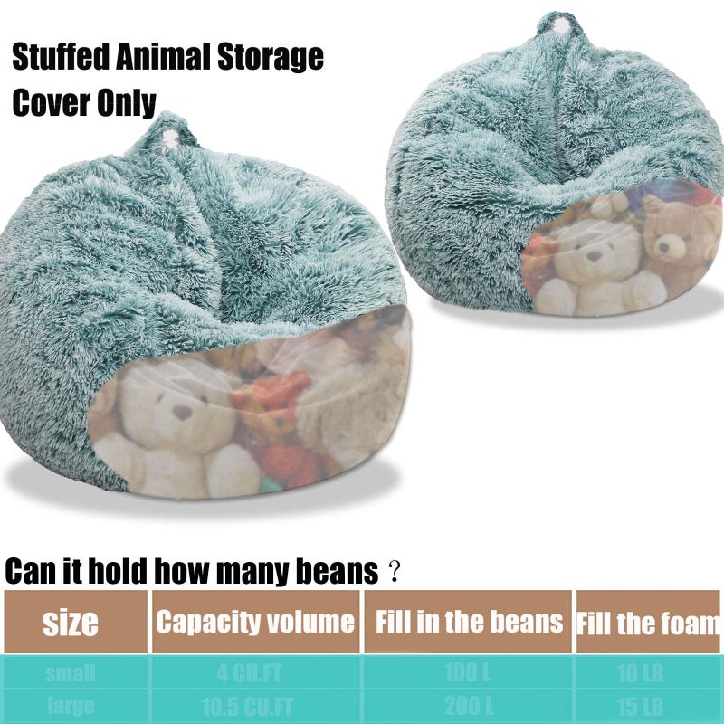 Kisoy Fluffy Stuffed Animal Storage Bean Bag Chair Cover (No Filler), Faux Fur Comfy Bean Bag Cover for Organizing Plush Toys or Textile, for Adults Teens Kids Girls,Dark Green - Image 4