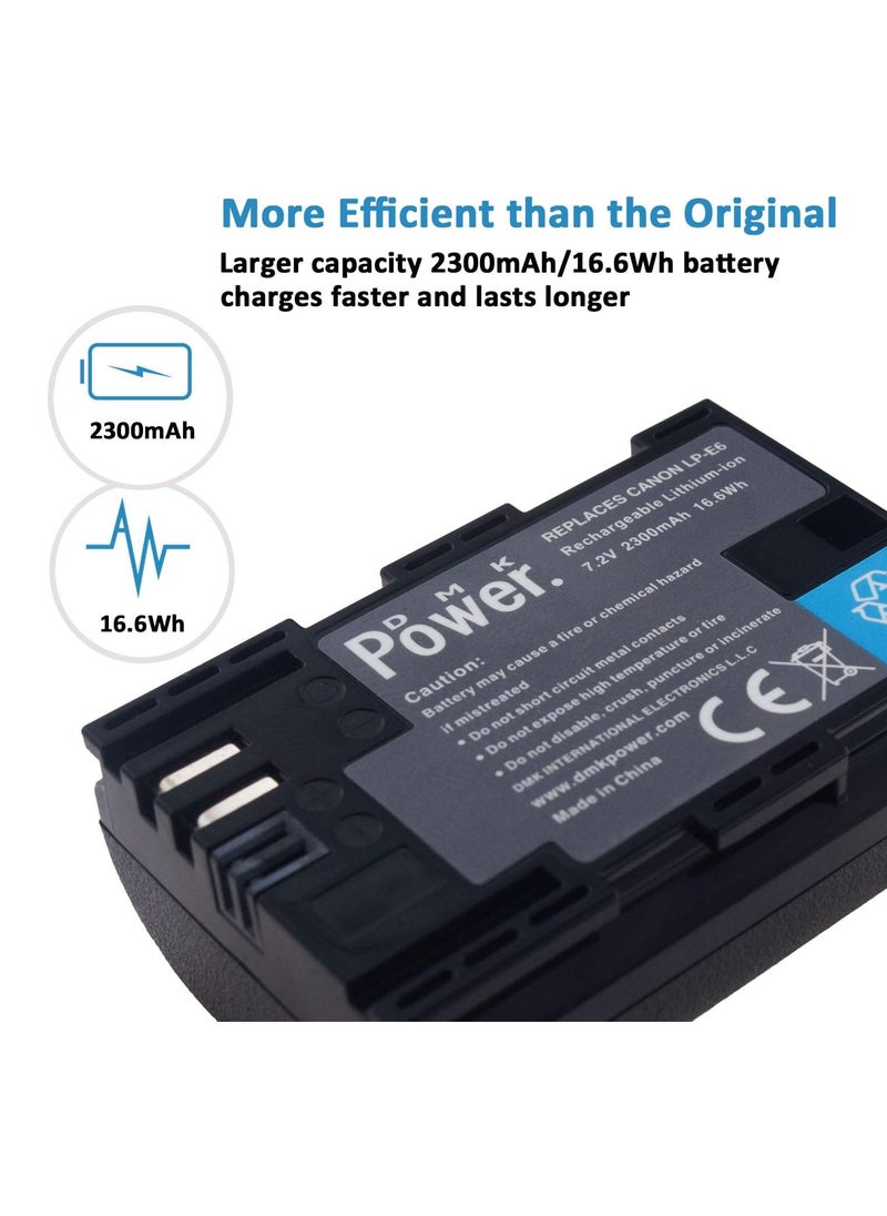 DMK Power - DMK POWER LP-E6 LP-E6N 2300mAh Camera Battery Compatible with Canon EOS 5D Mark II Mark III Mark IV 5DS 5DS R 6D 60D 60Da 6D Mark II 7D 7D Mark II 70D 80D R XC10 XC16 - Image 1