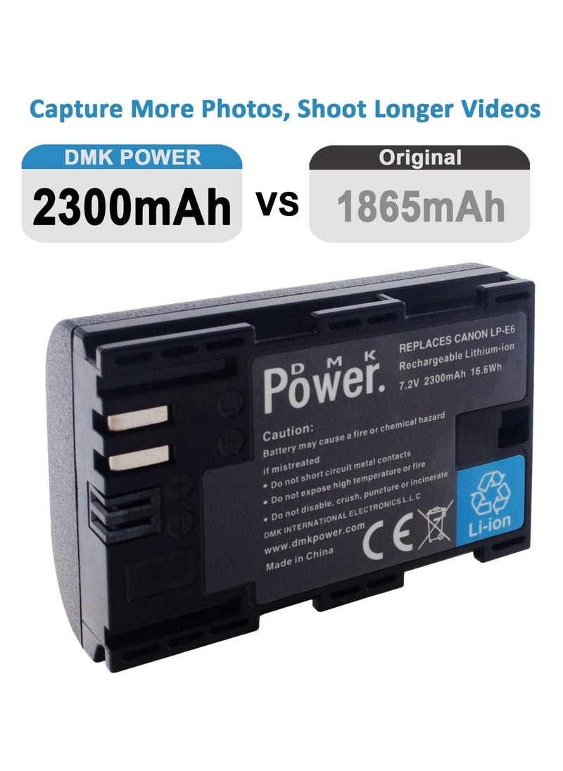 DMK Power - DMK POWER LP-E6 LP-E6N 2300mAh Camera Battery Compatible with Canon EOS 5D Mark II Mark III Mark IV 5DS 5DS R 6D 60D 60Da 6D Mark II 7D 7D Mark II 70D 80D R XC10 XC16 - Image 1