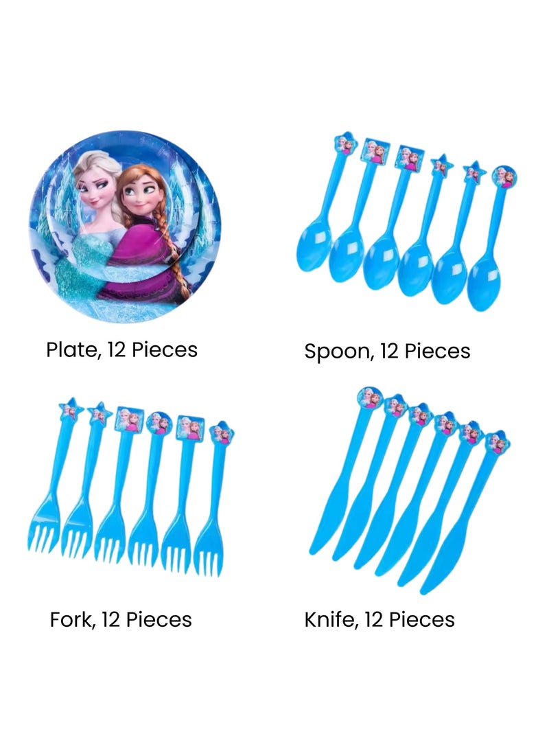 ريمي بيلا 180 قطعة لوازم حفلات اعياد الميلاد بتصميم فروزن، مجموعة ادوات مائدة الكل في واحد تتضمن اطباق واكواب ومناديل ولافتة وما الى ذلك، لوازم حفلات بطابع فروزن - Image 3