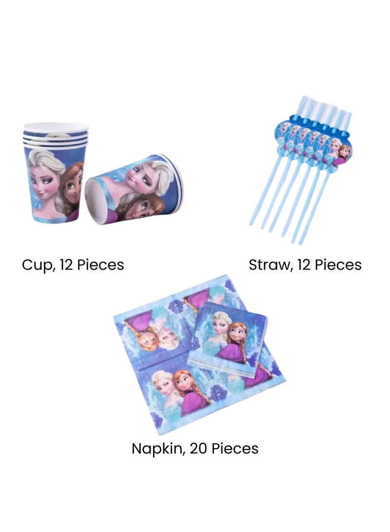 ريمي بيلا 180 قطعة لوازم حفلات اعياد الميلاد بتصميم فروزن، مجموعة ادوات مائدة الكل في واحد تتضمن اطباق واكواب ومناديل ولافتة وما الى ذلك، لوازم حفلات بطابع فروزن - Image 4