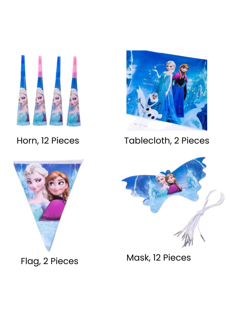 ريمي بيلا 180 قطعة لوازم حفلات اعياد الميلاد بتصميم فروزن، مجموعة ادوات مائدة الكل في واحد تتضمن اطباق واكواب ومناديل ولافتة وما الى ذلك، لوازم حفلات بطابع فروزن - Image 5