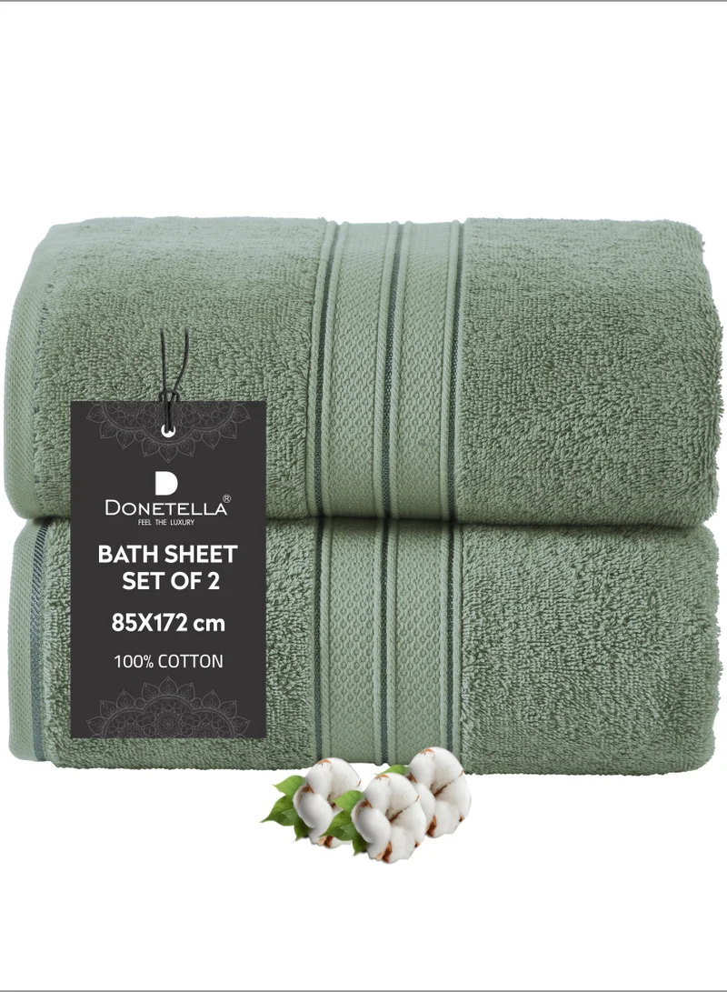Donetella Premium 100 % Combed Cotton 2-Pcs Bath Sheet Set (85 X 172 CM) 600 GSM Large Towel, Highly Absorbent, Quick Dry,Best Towel for Bathroom, Spa And Hotel,Olive Green