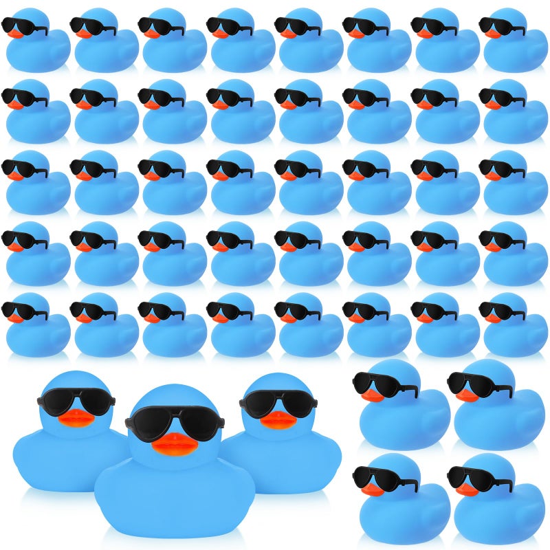 Sosation 48 Pack Mini Rubber Ducks with Sunglasses Sets Squeaky Bath Toys Float Bathtub Duckies for Little One Birthday Party Favors Class Carnival Prizes Car DecorBlue - Image 3