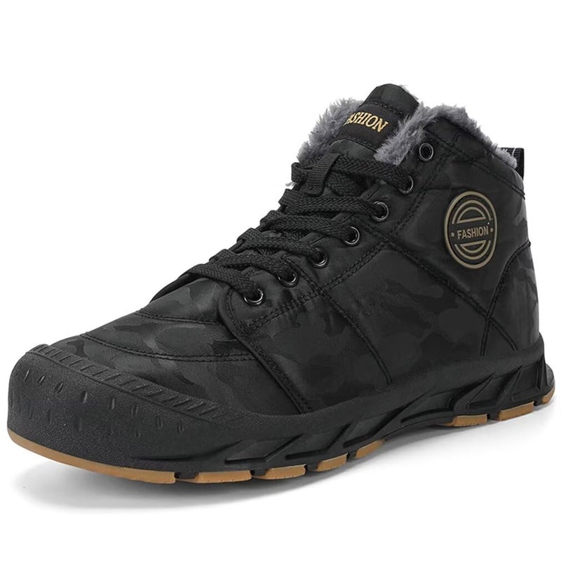 Jakcuz Mens Snow Boots Lace Up Fuzz Lined Winter Shoes Non-Slip Waterproof Walking Shoes for Men Black Size 9.5 - Image 1