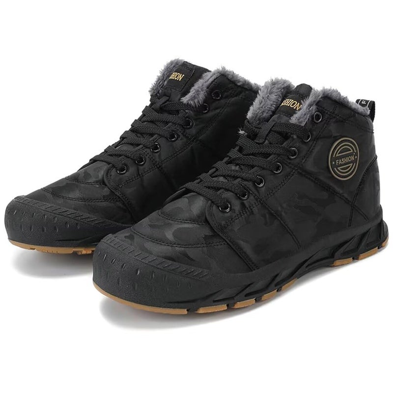 Jakcuz Mens Snow Boots Lace Up Fuzz Lined Winter Shoes Non-Slip Waterproof Walking Shoes for Men Black Size 9.5 - Image 4