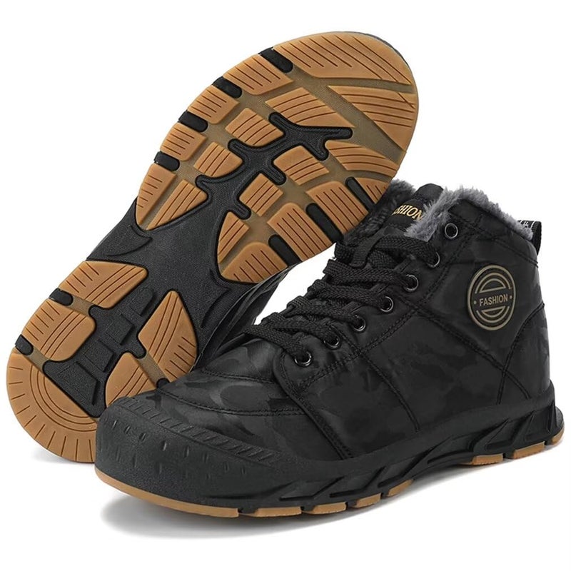 Jakcuz Mens Snow Boots Lace Up Fuzz Lined Winter Shoes Non-Slip Waterproof Walking Shoes for Men Black Size 9.5 - Image 5