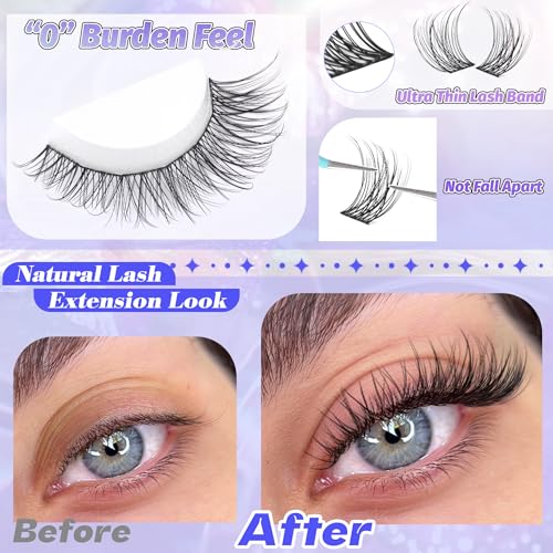 Alice Natural Lash Clusters Wispy Cluster Eyelash Extensions 168pcs Individual Lashes 8-16mm C-Curly DIY Lash Extension Natural Look Soft Thin Band Cluster Lashes by ALICE - Image 5