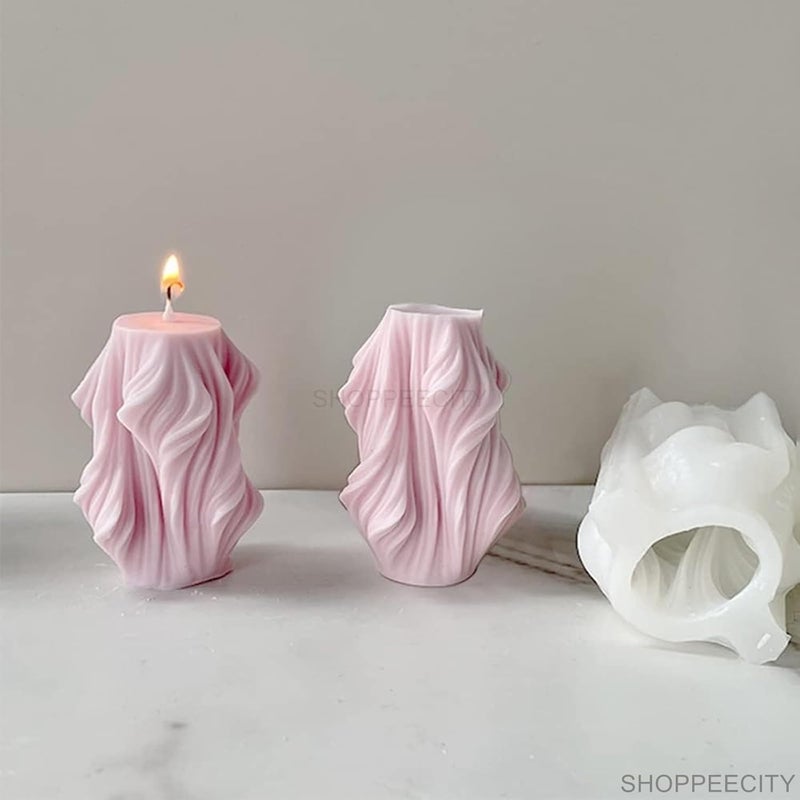 Shoppeecity Carved Wavy Candle Mould for Candle Making I 3D Rotating Spiral Twisted Striped Geometric Body Shape Irregular Silicone Mould I for DIY Handmade Ornament Chocolate Cake Aromatherapy Soap Resin Art Craft Medium - Image 3